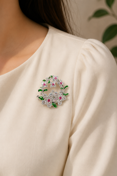 Crystal Blossom Wreath Brooch