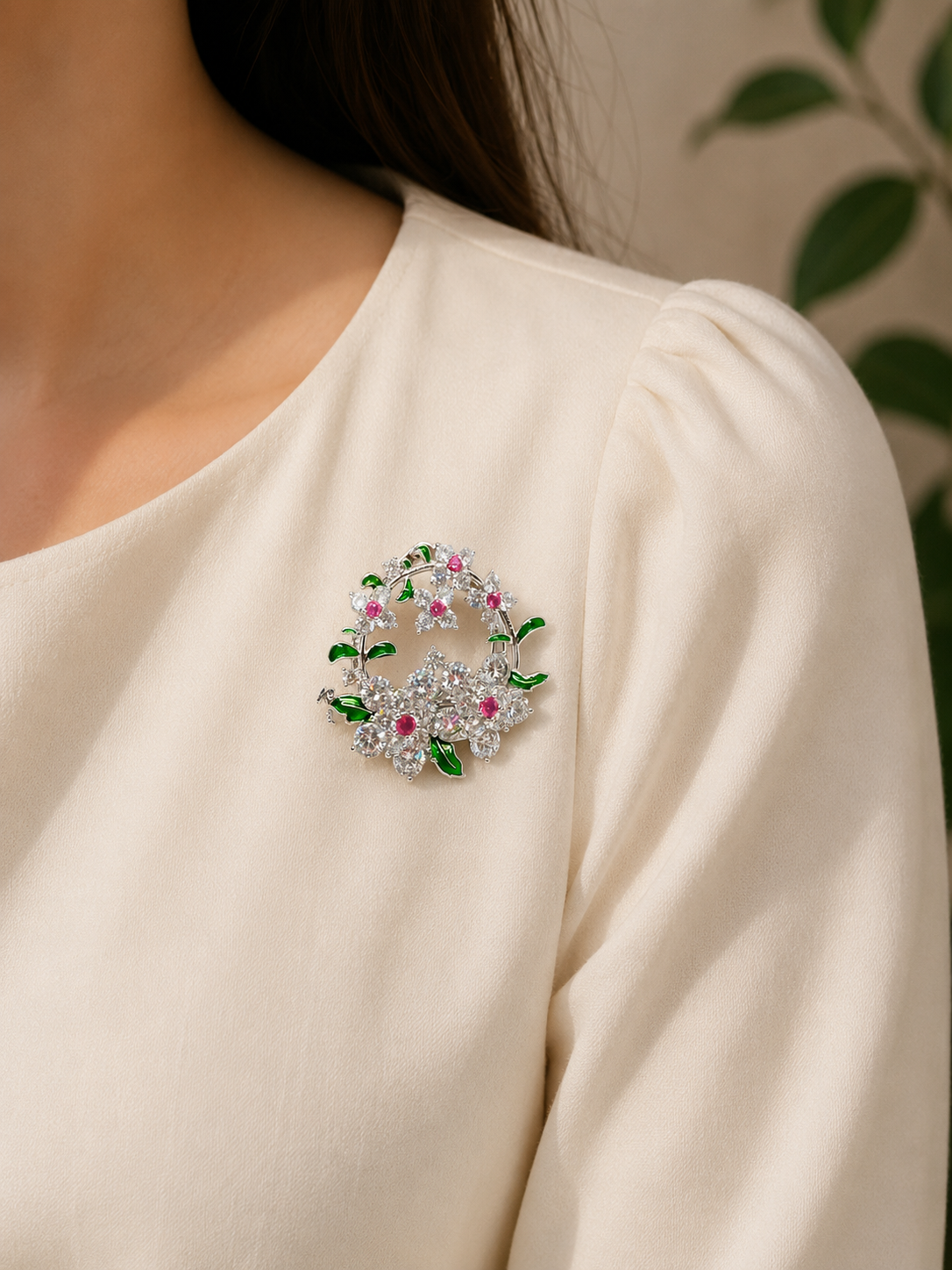 Crystal Blossom Wreath Brooch