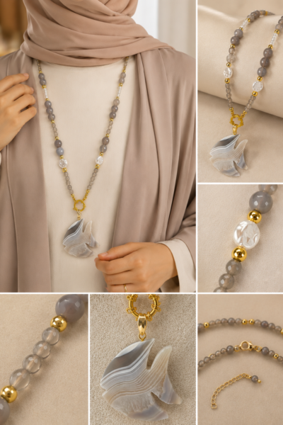 Handmade Natural Agate Fish Pendant Necklace