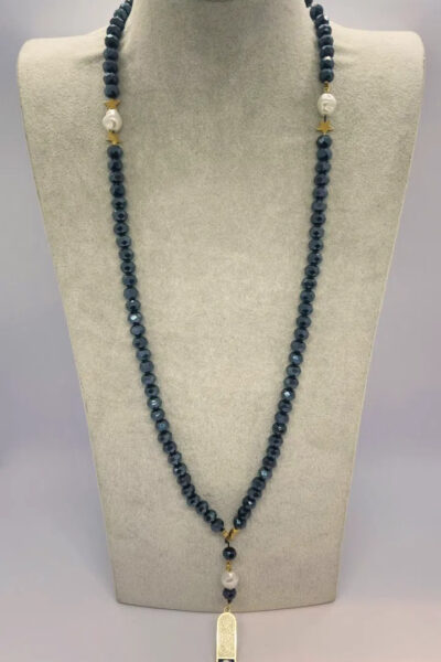 Handmade 99 Bead Dark Blue Stone Necklace & Prayer Beads with Blue Pendant